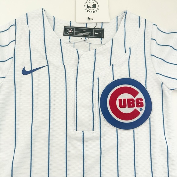 Nike MLB Chicago Cubs Baby Boy Striped Romper Jersey 12M NWT - Picture 2 of 10